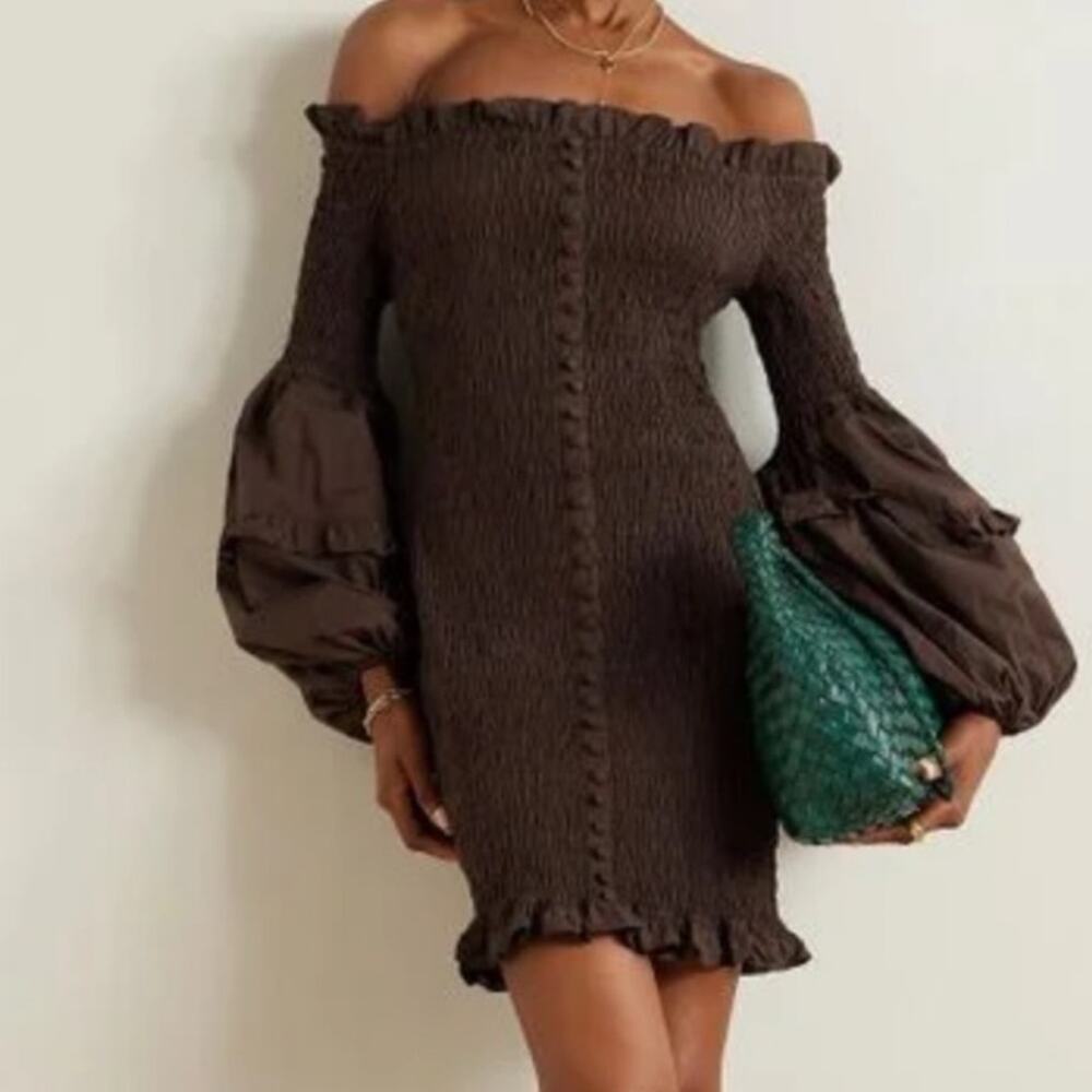 Joslin + NET SUSTAIN Karlie Brown Organic Cotton Smocked Mini Dress S NWT